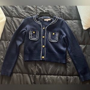 LOFT Navy Sweater with Gold Accents